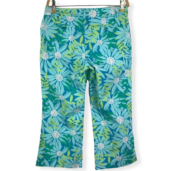 Lily Pulitzer Women’s Teal Light Blue Floral Capri Pants Size 6 - Picture 2 of 8